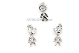 Teddy Bear Charm Pendants, 2 Pcs CZ Micro Pave Silver Rhodium Plated Crystal Bears Charms, Movable Dangle Animal Pendants