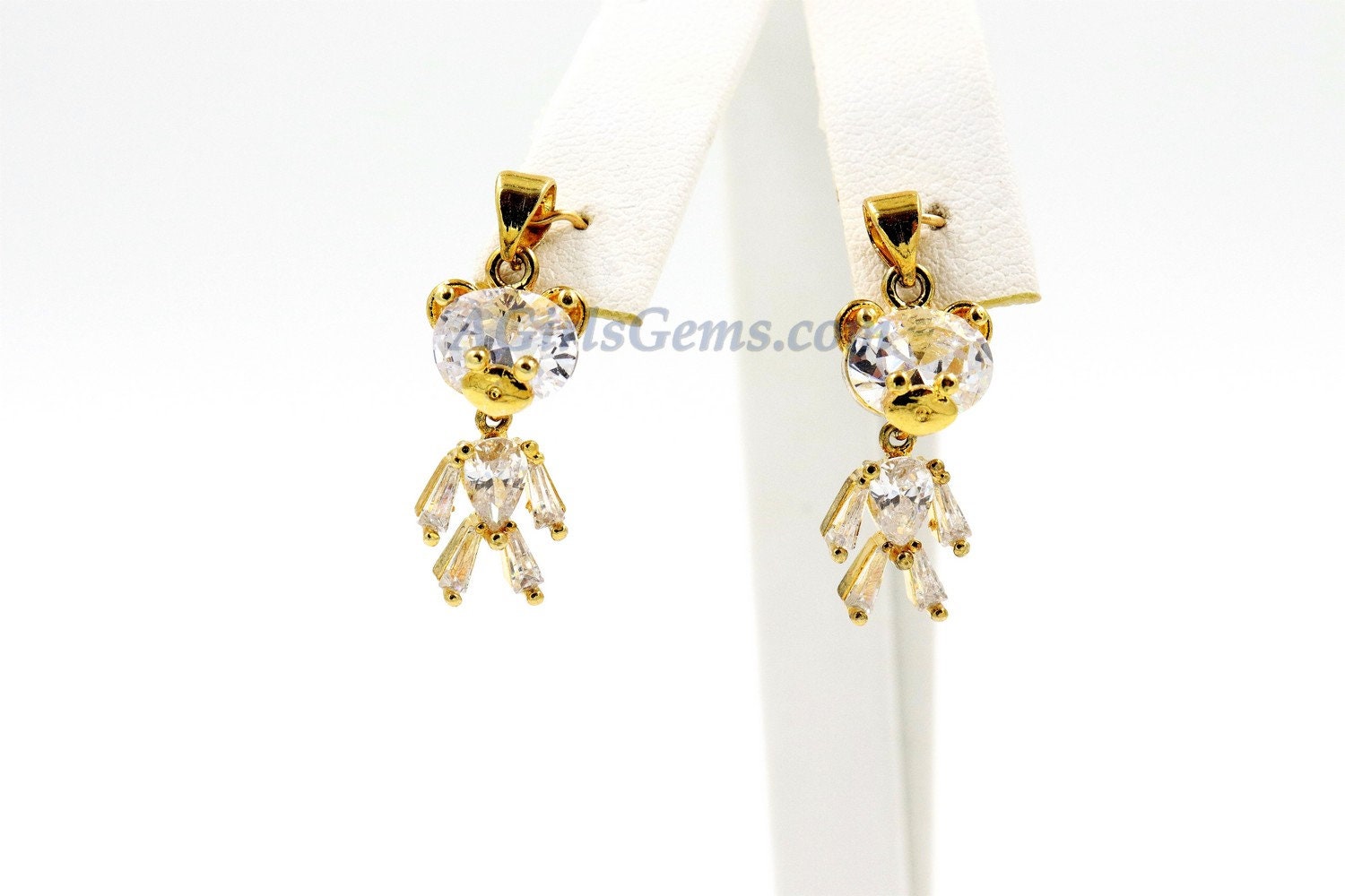 Teddy Bear Charm Pendants, 2 Pcs CZ Micro Pave Silver Rhodium Plated Crystal Bears Charms, Movable Dangle Animal Pendants, Christmas Bears