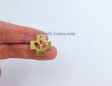 Brushed Gold Charm, Brass Cross Charm,  20 mm Brushed Gold Cross Charm with Petal Leaf