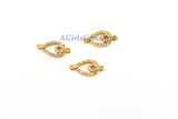 Gold Teardrop Connectors, CZ Micro Pave Oval Leaf Charms, Tiny CZ Evil Eye Charms