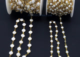 White Shell Chain, Silver Beaded Rosary Chain CH# 236, Flat Beads in 4 mm or 6 mm