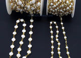 White Shell Chain, Silver Beaded Rosary Chain CH# 236, Flat Beads in 4 mm or 6 mm