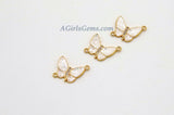 Gold Butterfly Connector, CZ Micro Pave White Shell Butterflies #401, African Monmouth Butterfly