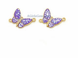 Gold Butterfly Connector, CZ Micro Pave White Shell Butterflies #401, African Monmouth Butterfly