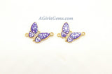 Gold Butterfly Connector, 2 Pcs CZ Micro Purple Shell Butterflies #401, African Monmouth Butterfly