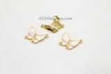 Gold Butterfly Connector, CZ Micro Pave White Shell Butterflies #401, African Monmouth Butterfly