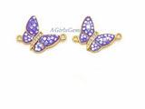 Gold Butterfly Connector, 2 Pcs CZ Micro Purple Shell Butterflies #401, African Monmouth Butterfly