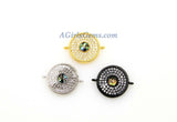 Evil Eye Charm Connector, CZ Micro Pave Round Disc #46, Gold