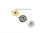 Evil Eye Charm Connector, CZ Micro Pave Round Disc #46, Gold