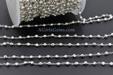 Pyrite Rosary Chain, 4 mm Natural Faceted Bright Silver Pyrite Bead CH 507, Quality Wire Wrapped Chains