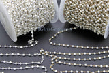 Pyrite Rosary Chain, 4 mm Natural Faceted Bright Silver Pyrite Bead, Quality Wire Wrapped Chains