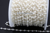 White Chain, Silver Plated White Chalcedony AB Mystic CH #432, 4 mm Wire Wrapped