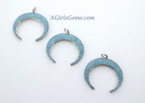 Turquoise Horn Pendant, Large CZ Micro Pave Crescent Moon, 18 K Gold Plated Blue Southwest Necklace Charm