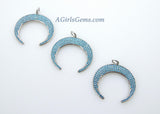 Turquoise Horn Pendant, Large CZ Micro Pave Crescent Moon, Blue Southwest Necklace Charm