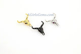 Cow Skull Charms, CZ Micro Pave Gold Plated Bull Skull Pendant Boho Style Charm Beads, Texas Longhorn Cattle