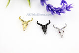 Cow Skull Charms, CZ Micro Pave Gold Plated Bull Skull Pendant Boho Style Charm Beads, Texas Longhorn Cattle