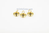 Heart Charms, CZ Micro Black Pave Gold Heart Cross Charms, 18 K Gold Plated Hammered/Textured Pendants 9 x 9 mm