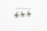 Maltese Cross Charms, CZ Micro Black Pave Beads #61, Silver Round Disc Hammered