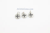 Maltese Cross Charms, CZ Micro Black Pave Religious Beads #61, Silver Round Disc Hammered