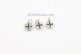 Maltese Cross Charms, CZ Micro Black Pave Beads #61, Silver Round Disc Hammered
