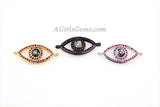 Evil Eye Connectors, #125, CZ Micro Pave Bracelet Charm with Pink CZ - Turkish/Greek Blue Evil Eye Charm