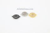 Coin Charm Connectors, CZ Pave Round Crystal Baguette Charm, Gunmetal Black Rhodium Plate Sunflower Links