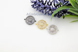 Coin Charm Connectors, CZ Pave Round Crystal Baguette Charm, Gunmetal Black Rhodium Plate Sunflower Links