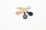 CZ Pave Oval Charms, Cubic Zircon Teardrop Dangles AG #197, Pear Drop Black Pave