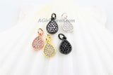 CZ Pave Oval Charms, Cubic Zircon Teardrop Dangles AG #197, Pear Drop Black Pave