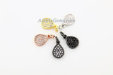 CZ Pave Oval Charms, Cubic Zircon Teardrop Dangles AG #197, Pear Drop Black Pave