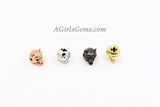 CZ Micro Pave Wolf Head Bead Spacers, Men's Animal Charm Beads, Black/Silver/Gold/Rose