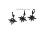 Star Charm Pendants, 2 Pcs CZ Micro Pave Mini CZ Charms, 12 x 14 mm Crystal Starburst 18 K Rose Gold