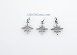 Star Charm Pendants, 2 Pcs CZ Micro Pave Mini CZ Charms, 12 x 14 mm Crystal Starburst 18 K Rose Gold