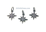 Star Charm Pendants, 2 Pcs CZ Micro Pave Mini CZ Charms, 12 x 14 mm Crystal Starburst 18 K Rose Gold