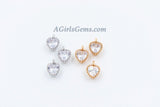 Cubic Zirconia Heart Charms, 2 Pcs Heart Shaped CZ Micro Pave Tiny Heart Love Charms, 8 x 12 mm