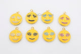 Emoji Charms Enamel Pendant, Happy Smiley Face Charms #680, CZ Micro Pave Face Charms