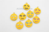 Emoji Charms Enamel Pendant, Happy Smiley Face Charms #654, CZ Micro Pave Face Charms