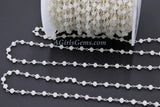 White Chalcedony Rosary Chain, 4 mm Gold Wire Wrapped Chains CH #311, Beaded Rosary