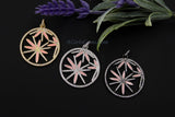 Pink Enamel Flower Pendant, CZ Micro Pave Round Disc MultiColor Pink/Black/Silver/Gold Large Charm Pendants - 46 x 50 mm Marijuana Starburst AG 3645