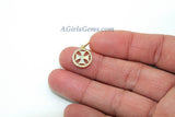 Tiny Opal Cross Charm, CZ Micro Paved Maltese Cross #386, Round Disc Fireman Charm in Cubic Zirconia