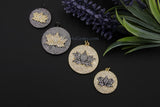 Lotus Flower Amulet Pendant, CZ Micro Pave Black and Gold Two Tone Round Succulent Flower Disc Pendants, Yoga Zen Healing Charms
