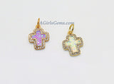 Cross Charm, CZ Micro Pave Gold Opal Cross Beads, AG 394