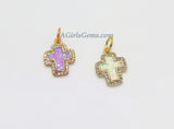 Cross Charm, CZ Micro Pave Gold Opal Religious Cross Beads, AG 394
