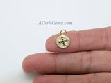 Maltese Cross Charms, 2 Pcs CZ Micro Black Pave Religious Beads, 18 K Matte Gold Plated Round Disc Textured 10 x 12 mm