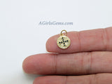 Maltese Cross Charms, 2 Pcs CZ Micro Black Pave Religious Beads, 18 K Matte Gold Plated Round Disc Textured 10 x 12 mm