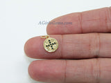 Maltese Cross Charms, 2 Pcs CZ Micro Black Pave Beads, 18 K Matte Gold Plated Round Disc Textured 10 x 12 mm