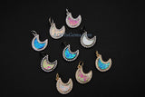 Crescent Moon Charm, CZ Pave Opal Moon 18 k Gold/Silver/Black Rhodium Plated Cubic Zirconia, White/Pink/Blue Lunar Moon Shell Opal Necklace - Gold/White Opal