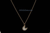 Opal Crescent Moon Charms, CZ Pave Gold White Moon, AG 209