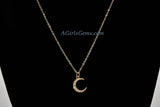 Opal Crescent Moon Charms, CZ Pave Gold White Moon, AG 209