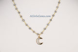 Opal Crescent Moon Charms, CZ Pave Gold White Moon, AG 209